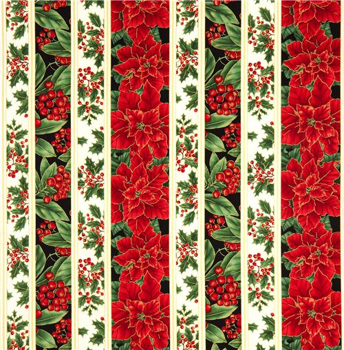 cream designer Christmas fabric poinsettia mistletoe 2