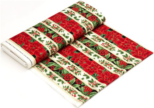 cream designer Christmas fabric poinsettia mistletoe 3