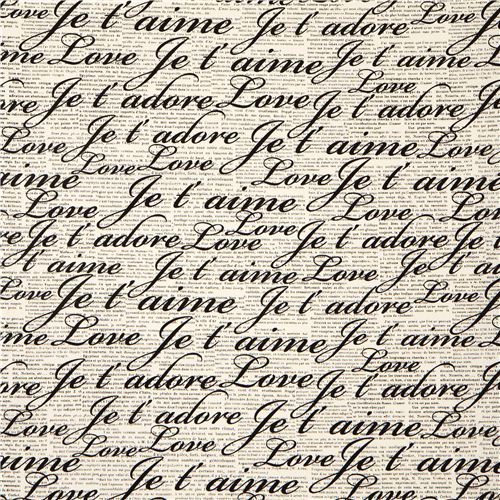 cream designer fabric love je t'aime 2