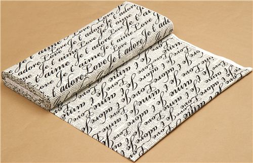 cream designer fabric love je t'aime 3