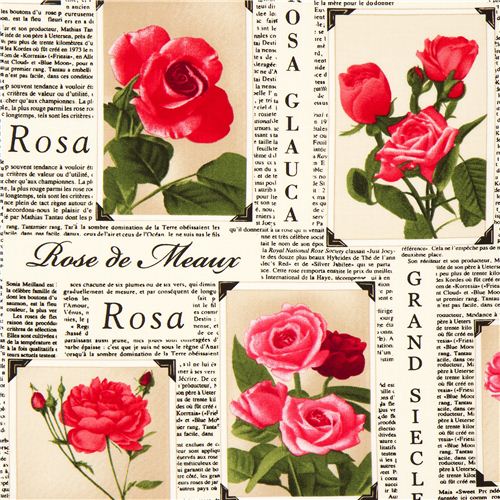 cremefarbener Designer Rosen Stoff mit Zeitung Stoff