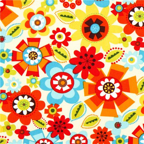 cream designer fabric with colourful flowers 1