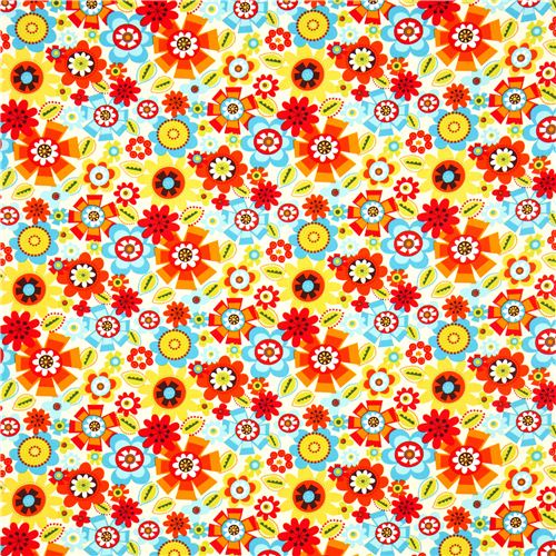 cream designer fabric with colourful flowers 2