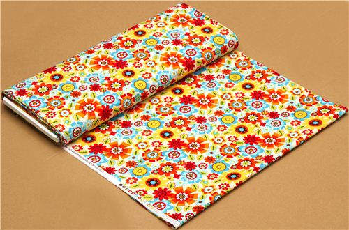 cream designer fabric with colourful flowers 3