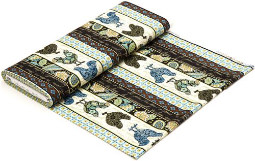 cream designer fabric with rooster & flowers in stripes 3