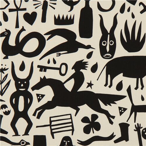 cream fabric with black silhouettes by Alexander Henry Fabric