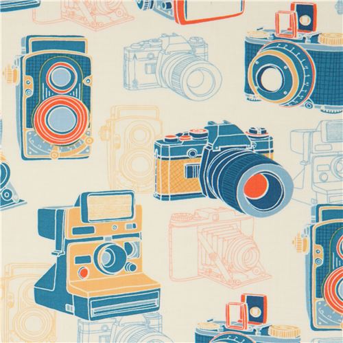 Tissu Ink & Arrow crème avec des appareils photo