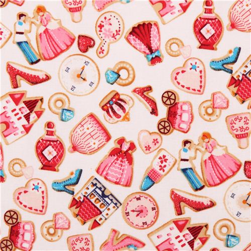 Cremefarbener Glitter Aschenputtel Mrchen Schloss Schuh Ring Stoff von Kokka Stoff