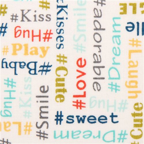 cream hashtag love words fabric by Andover USA Fabric