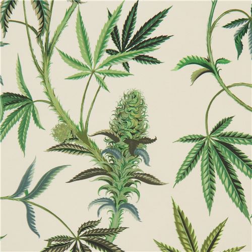 Botanical Plant Leaves Hemp Herb Fabric