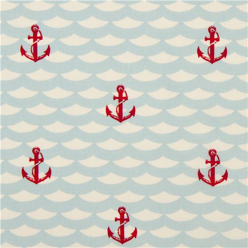 Tissu marin Birch bio crème avec des ancres Litte Red Anchor Tissu