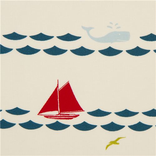 Tissu marin Birch bio crème avec des voiliers, Set Sail Tissu