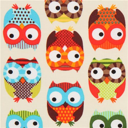 cream owl fabric Timeless Treasures colourful owls Fabric