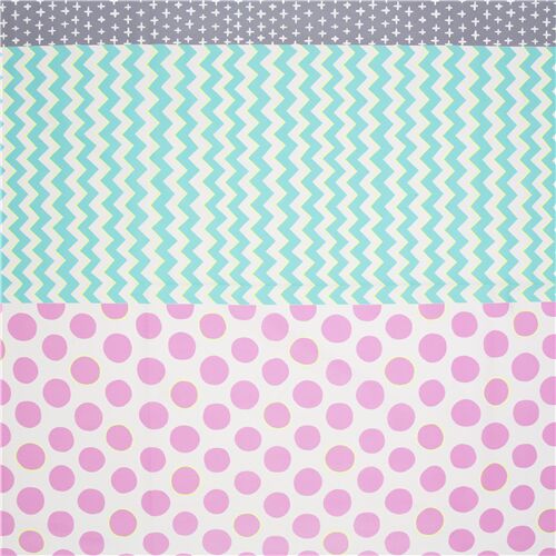 tessuto bianco panna pois rosa zigzag strisce cotone oxford Tessuto