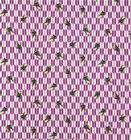 Tela Asia crema violeta animal gato suerte estampado japon�s flecha de Jap�n 2