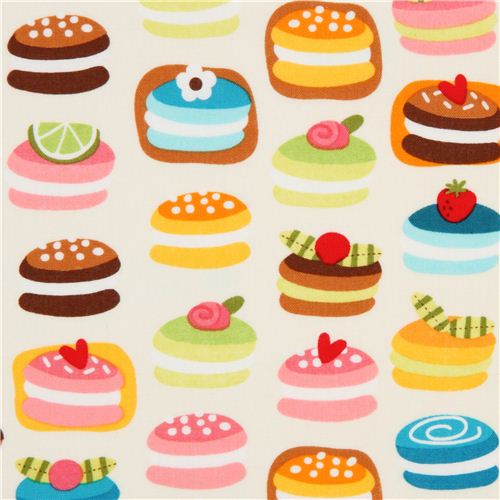 Tissu Robert Kaufman kawaii crème, macarons multicolores Tissu