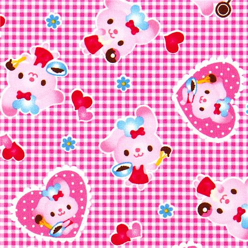 cute fabric with rabbit heart doughnut by Kokka Japan 1