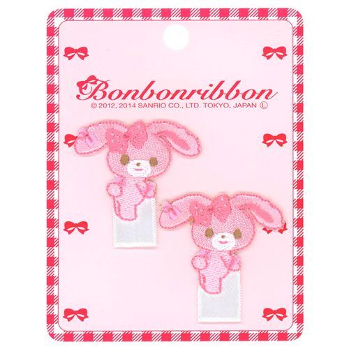 Toppa iron-on Bonbonribbon fiocco rosa pois 2 pezzi