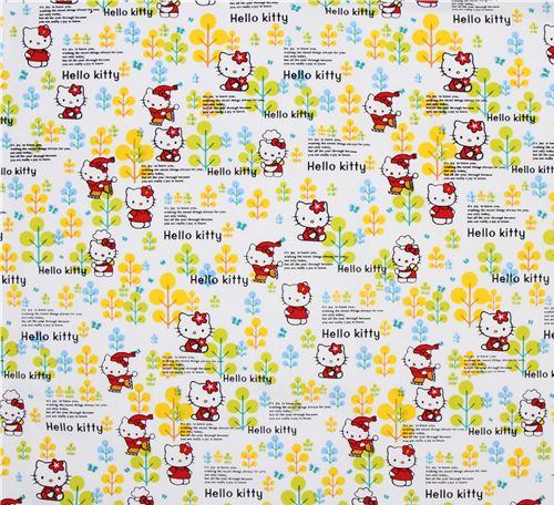cute Hello Kitty canvas fabric trees ice skating winter 3