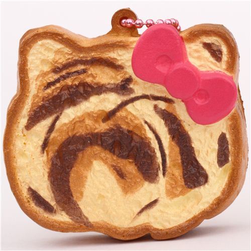 Squishy ,tranche de pain grill en forme de tte Hello Kitty avec un noeud