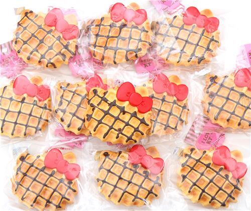 cute Hello Kitty waffle red bow squishy charm kawaii 3