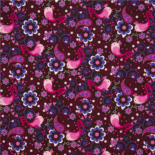 süßer Michael Miller Stoff pinke Vögelchen Blumen 2