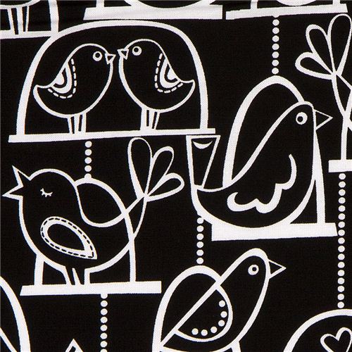 süßer Michael Miller Stoff weisse Vögelchen Bird Swing 1