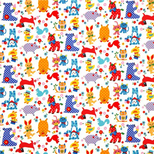 cute animal fabric bear cat rabbit pony par Kokka 2
