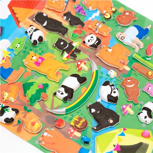 Autocollants spongieux bomb�s 3D avec des ours, pandas, animaux, du bambou 2