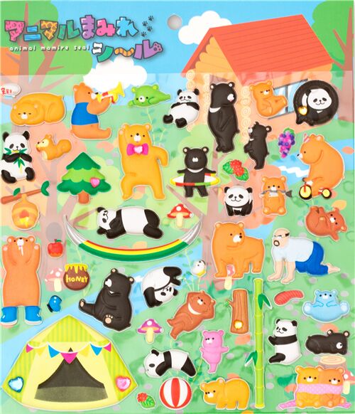 Autocollants spongieux bomb�s 3D avec des ours, pandas, animaux, du bambou 3