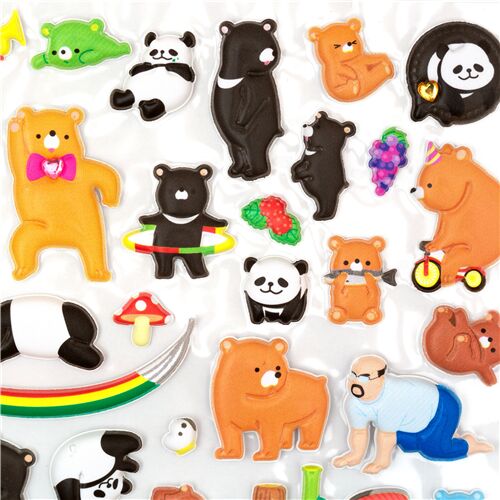 Autocollants spongieux bomb�s 3D avec des ours, pandas, animaux, du bambou 4