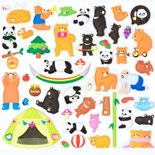 Autocollants spongieux bomb�s 3D avec des ours, pandas, animaux, du bambou 6