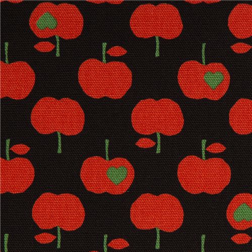 cute black apple fabric with red apples par Kokka 1