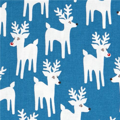 cute blue Christmas fabric reindeer Robert Kaufman 1