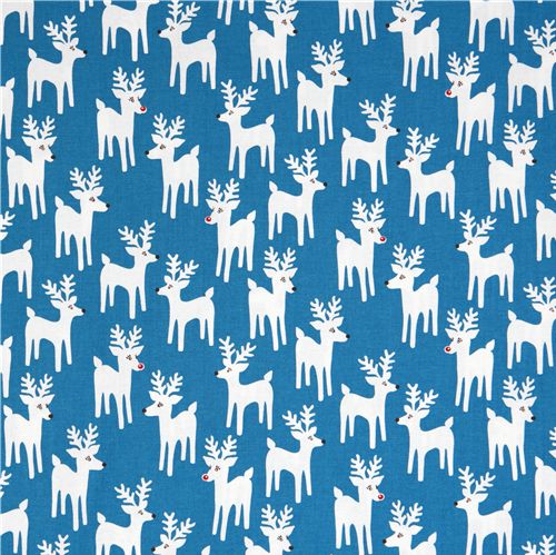 cute blue Christmas fabric reindeer Robert Kaufman 2