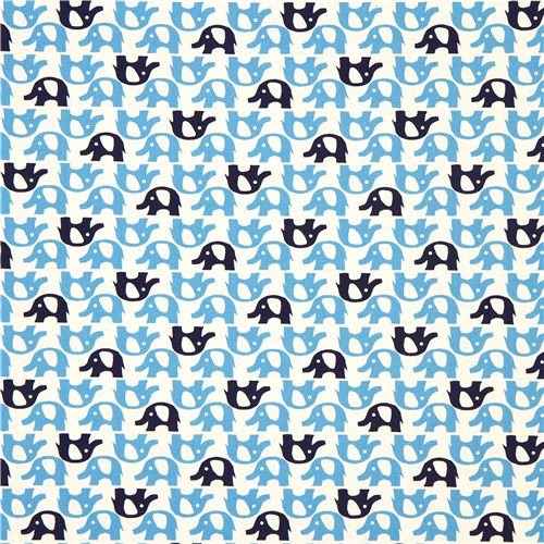 cute blue elephants fabric par Kokka Japan 2