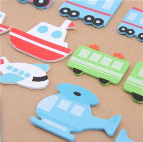 cute blue white red helicopter train boat soft sponge sticker from Japan 3