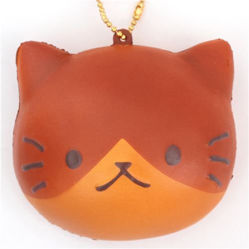 cute brown and dark brown cat face bread bun squishy charm kawaii Cafe Sakura