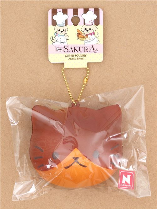 cute brown and dark brown cat face bread bun squishy charm kawaii Cafe Sakura 4