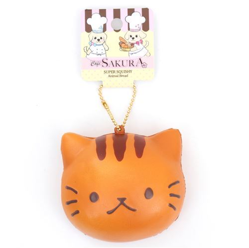 cute brown cat face bread bun squishy charm kawaii Cafe Sakura 3
