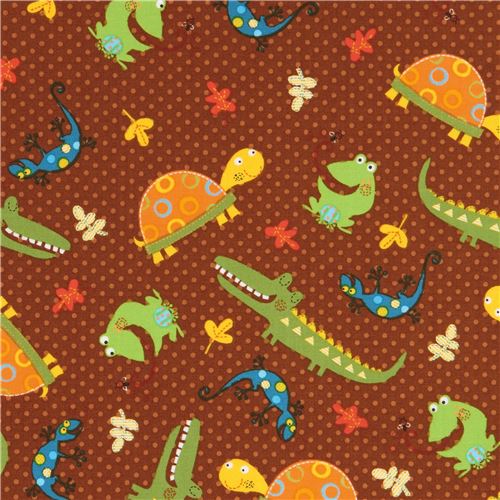cute brown crocodile turtle animal fabric Fun with Nature Blank Quilting USA Fabric