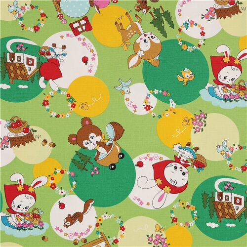 cute cartoon Little Red Riding Hood animal deer fabric by Kokka Fabric