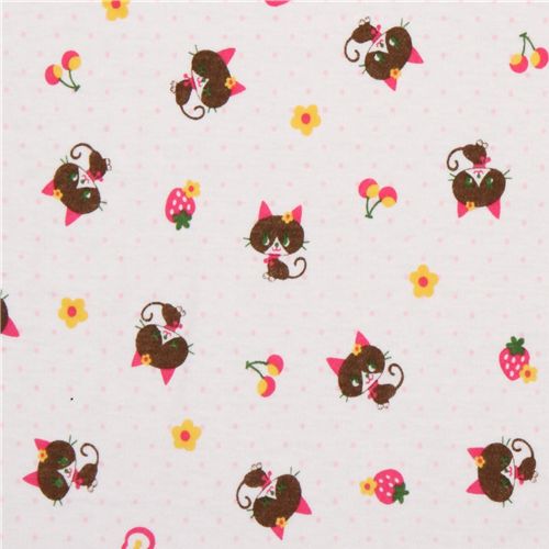 cute cats Jersey Kokka Fabric Japan strawberry cherry 2