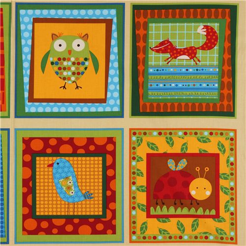 süsser bunter Tiere Quadrate Stoff von Robert Kaufman 1