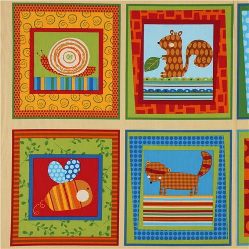 süsser bunter Tiere Quadrate Stoff von Robert Kaufman 2