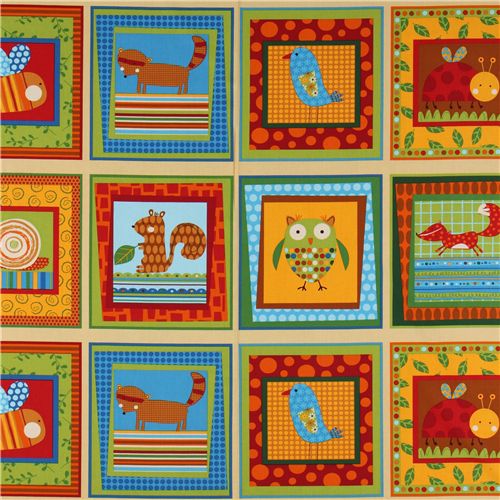süsser bunter Tiere Quadrate Stoff von Robert Kaufman 3