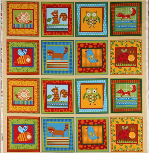 süsser bunter Tiere Quadrate Stoff von Robert Kaufman 4
