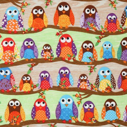 Stoffrest 47 cm - süsser bunter Eulen Stoff What a Hoot USA Designer