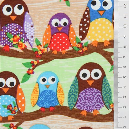 Stoffrest 47 cm - süsser bunter Eulen Stoff What a Hoot USA Designer 2
