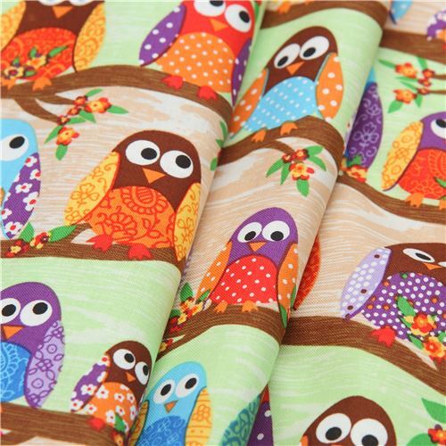 Stoffrest 47 cm - süsser bunter Eulen Stoff What a Hoot USA Designer 3